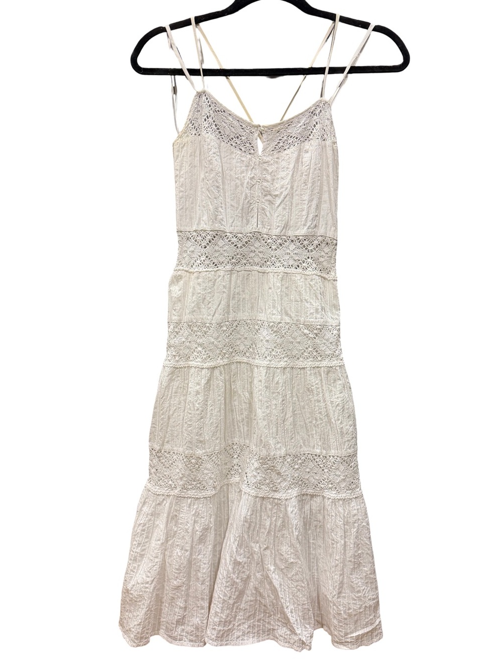 Angel Paris EURO White Lace Tiered Maxi Dress with Spaghetti Straps Size Small